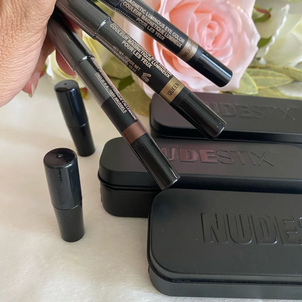 Nudestix 3 eyeshadow Pencil with Sharpeners COLORS IMMORTAL,QUEEN OLIVE,TWILIGHT